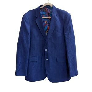 ROBERT GRAHAM Ramie and Wool Blazer Jacket Blue Size 44